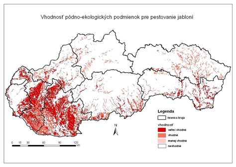 mapka vhodných klimatických oblastí pre pestovanie orecha kráľovského na Slovensku a schéma ideálneho svahovitého stanovišťa