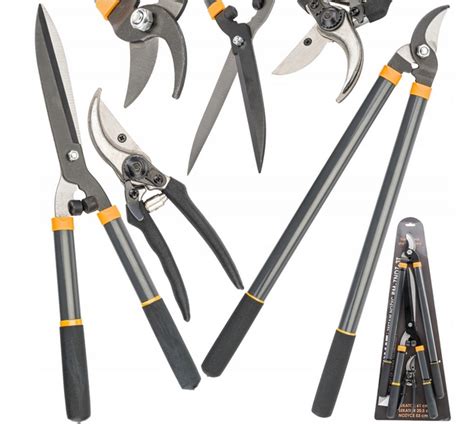 Ilustrácia rôznych typov záhradných nožníc a píl od Wolf Garten s vyznačenými priemermi rezu.