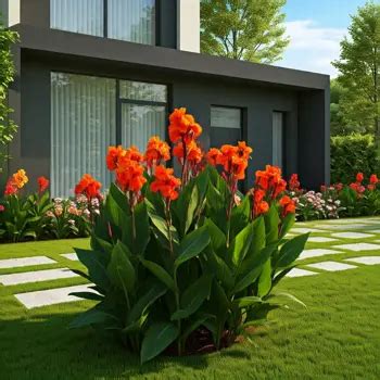 Ilustrácia rastliny Kana s výraznými listami a kvetmi