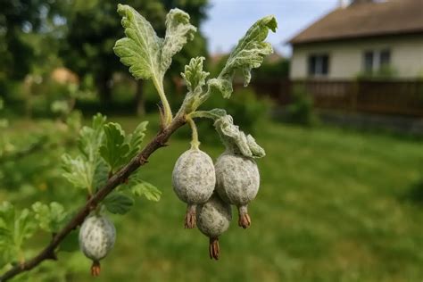 Plody egreša pokryté bielym múčnatým povlakom americkej múčnatky