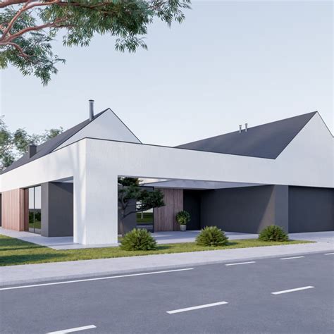 Vizualizácia moderného psieho domčeka s integrovaným výbehom