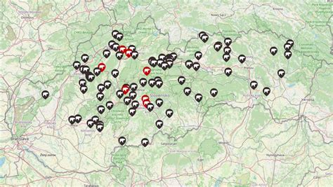Mapa Slovenska s vyznačenými oblasťami, kde sa kedysi najviac pestovala horčica.