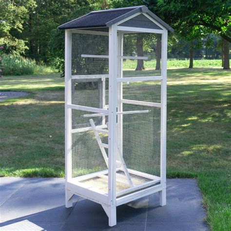 Rozľahlá vonkajšia voliéra pre viacerých papagájov, vrátane korel.