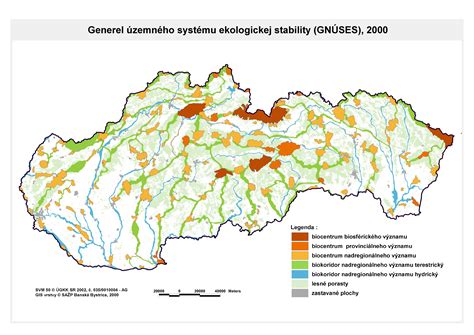 schéma ekologickej stability krajiny znázorňujúca biocentrá a biokoridory