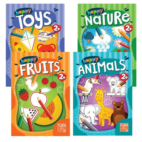 Tematická ilustrácia s rôznymi druhmi omaľovánok vrátane prírody a ovocia