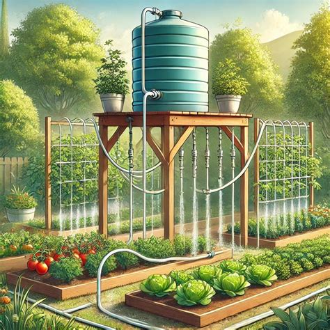 ilustrácia sadu s opornými konštrukciami a kvapkovou závlahou