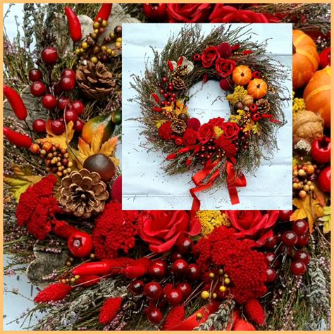 jesenné kvety v kytici s prvkami ako šípky, bobule a listy