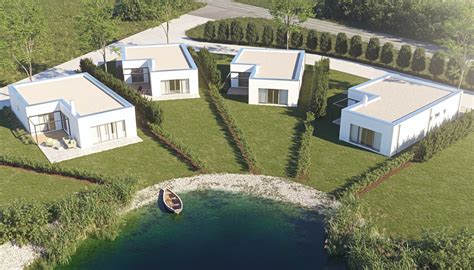 Vizualizácia rekreačných domov projektu TRAWNIK pri jazere