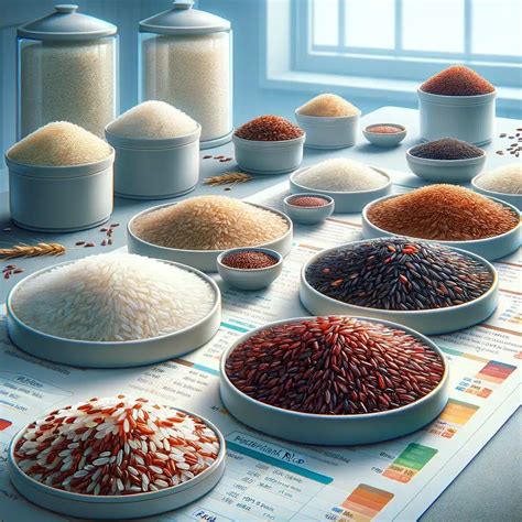 Koláž fotografií rôznych druhov ryže: Basmati, jazmínová, červená, čierna