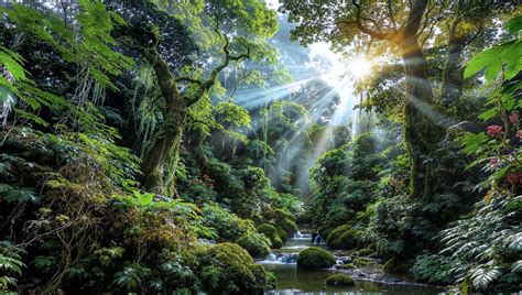 Schéma prirodzeného prostredia papradí v dažďovom pralese s vysokou vlhkosťou a rozptýleným svetlom.