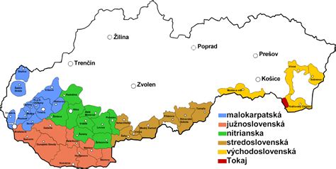 Mapa vinohradníckych oblastí Slovenska s vyznačením šiestich hlavných regiónov