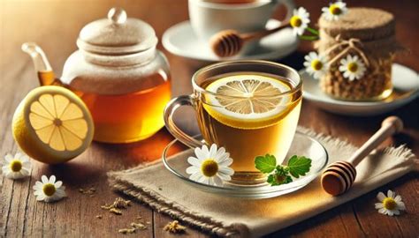 Šálka čaju z materinej dúšky s plátkom citróna a medom