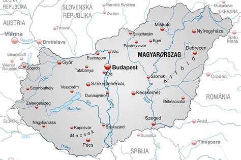 mapa Maďarska s vyznačenými pohraničnými oblasťami, kde sa nachádzajú nehnuteľnosti