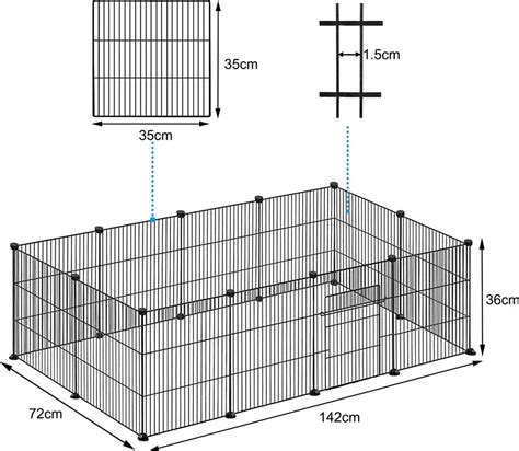 náčrt klietky pre morčatá s odporúčanými rozmermi