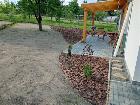 ilustrácia záhradného návrhu a realizácie, schéma pred a po