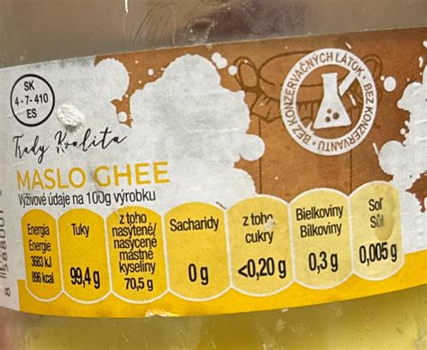 Infografika zobrazujúca nutričné hodnoty a zdravotné benefity ghee