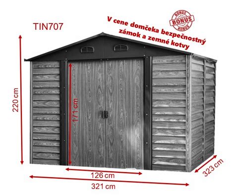 Detailný pohľad na záhradný domček Tinman s dôrazom na konštrukciu a vzhľad exteriéru