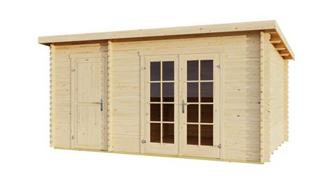 Drevený záhradný domček s pultovou strechou v prírodnom prostredí