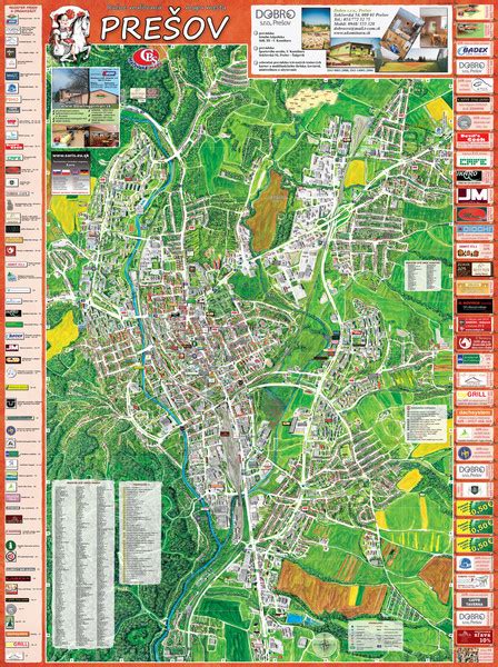 Mapa Prešova s vyznačenými lokalitami záhradníctiev a súvisiacich obchodov
