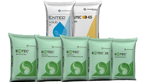 Obal hnojiva Entec 26 s jasne uvedeným zložením a hmotnosťou