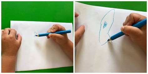 Dieťa kreslí s ceruzkou na papier, detail ruky a úchopu