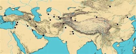 Historická mapa Hodvábnej cesty alebo mapa rozšírenia broskýň