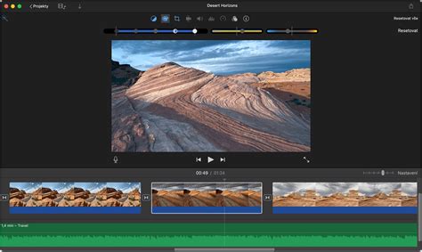 screenshot rozhrania iMovie na Macu