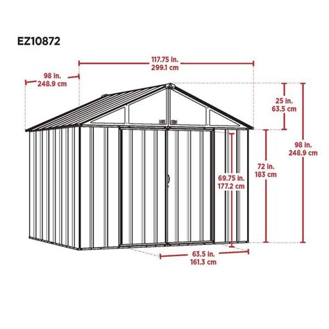 Schéma a rozmery kovového záhradného domčeka Arrow Ezee Shed 87