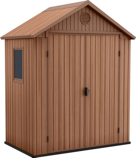 Moderný plastový záhradný domček s imitáciou dreva