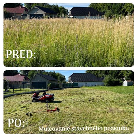 Dizajnérske znázornenie procesu mulčovania trávy na pozemku.