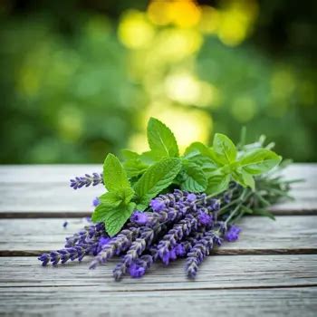 Koláž rastlín odpudzujúcich mravce (mäta, levanduľa, nechtík)