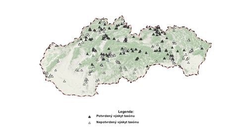 Mapa výskytu hľuzoviek v južných a západných oblastiach Slovenska