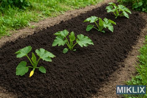 Mulčovanie pôdy okolo rastliny cukety.