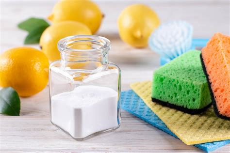 Ilustrácia rôznych domácich surovín na výrobu postrekov (ocot, soľ, citrón, sóda, saponát)