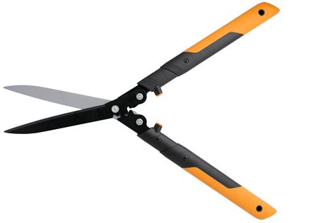 Schéma nožníc Fiskars PowerGear X s vyznačenými komponentmi ako čepele, rukoväte a prevodový mechanizmus.