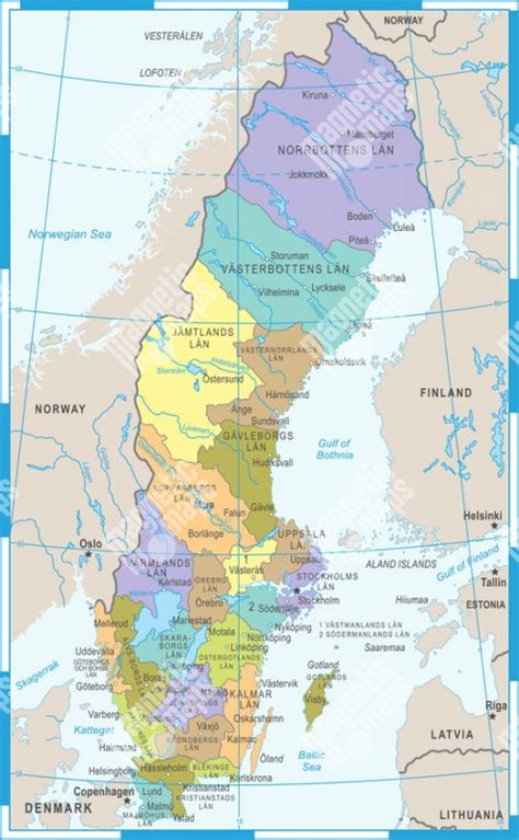 Mapa Švédska s vyznačenými kľúčovými poľnohospodárskymi oblasťami.
