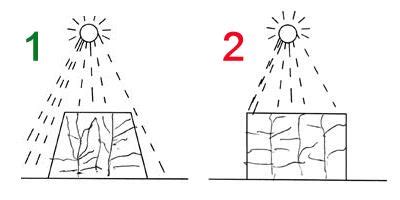 ilustrácia kónického rezu živého plota vs. nesprávny kolmý rez