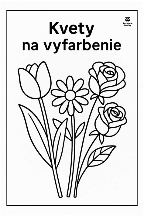 Ilustrácia rôznych kvetov pripravených na vyfarbenie.