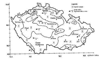 Mapa klimatických oblastí Slovenska s vyznačenými teplými a studenými oblasťami