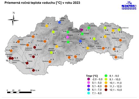 Mapa priemernej ročnej teploty na Slovensku