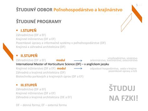 Informatívna schéma vzdelávacích programov a zameraní na FZKI SPU v Nitre