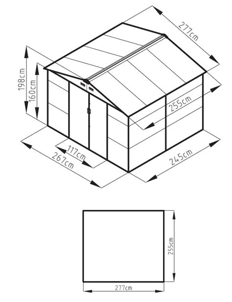 Nákres s rozmermi záhradného domčeka G21 GAH 327