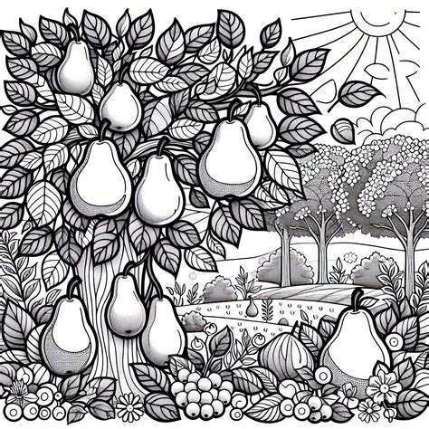 Ilustrácia: Zrelý hruškový sad so stromami na podpníku hrušky planej s rozsiahlymi koreňmi