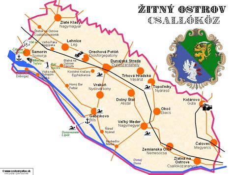mapa regiónu Žitný ostrov s vyznačenými skleníkmi GreenCoop