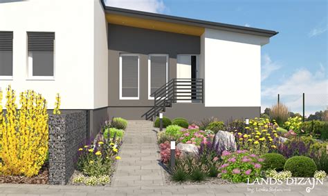 Dizajn modernej záhrady s rôznorodou výsadbou okrasných rastlín