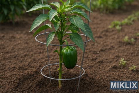 správne zasadená paradajková priesada v záhone s oporou