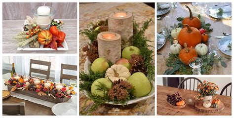 Koláž fotografií rôznych jesenných dekorácií s použitím okrasných tekvíc.