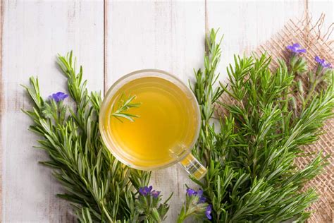 Koláž zobrazujúca rôzne využitie rozmarínu: v kuchyni, ako čaj, v kozmetike.