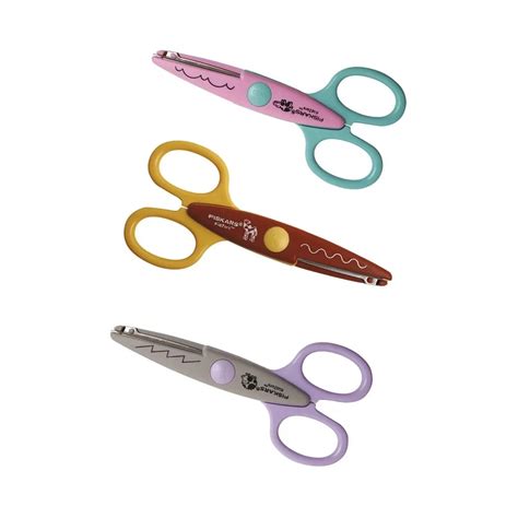 Ukážka rôznych typov detských nožníc, vrátane nožníc pre ľavákov a terapeutických nožníc.