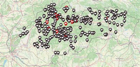 Mapa výskytu medvedieho cesnaku na Slovensku s vyznačenými lokalitami